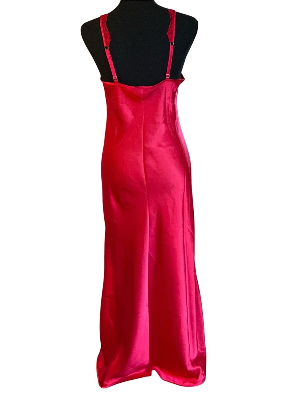 Victoria’s Secret Red Satin Lace Maxi Nightgown Slip Dress Gown M - Picture 4 of 7
